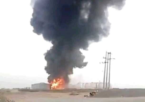 Fuel depots burning in Port Sudan after being targeted by RSF drones on May 5, 2025.
