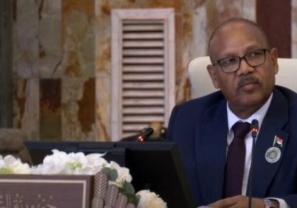 Sovereign Council's Ibrahim Jaber speaks at the Arab League Summit in Baghdad on May 17, 2025. (INA photo)