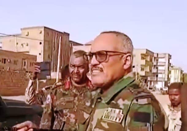 Major General Al-Zafer Omer Commander of the Engineering Corps inspects his troops after Al-Saliha recapture on May 19, 2025