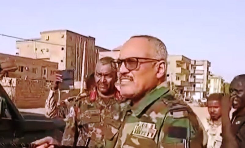 Major General Al-Zafer Omer Commander of the Engineering Corps inspects his troops after Al-Saliha recapture on May 19, 2025