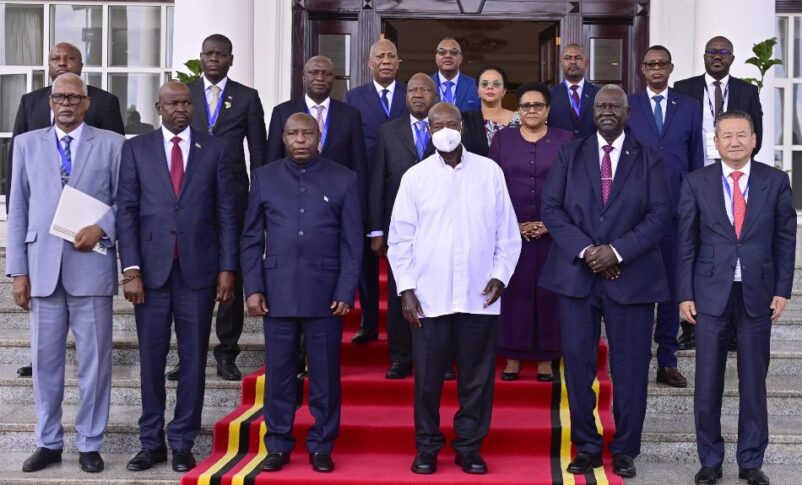 Participants at the Regional Oversight Mechanism Summit pose after a meeting held at the State House, Entebbe on May 28, 2025