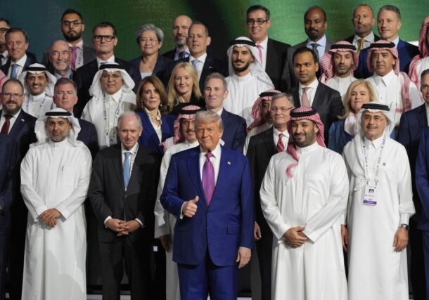 President Donald Trump and Saudi Crown Prince Mohammed bin Salman pose for a photo at the King Abdulaziz International Conference Center in Riyadh, Saudi Arabia, on May 13, 2025-1. AP photo