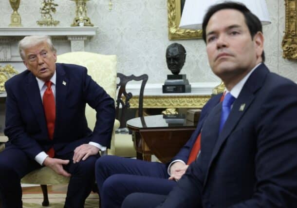 Secretary of State Marco Rubio attended a White House meeting between U.S. President Donald Trump and Salvadoran President Nayib Bukele, on April 14, 2025. Getty Images