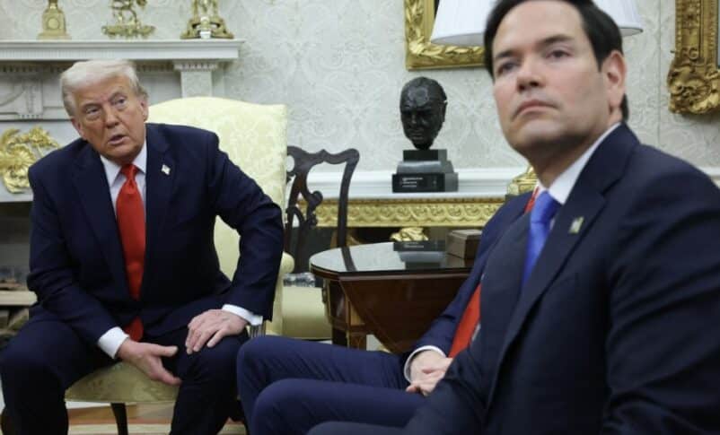 Secretary of State Marco Rubio attended a White House meeting between U.S. President Donald Trump and Salvadoran President Nayib Bukele, on April 14, 2025. Getty Images