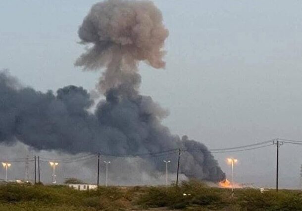 Smoke rises after a reported drone attack targeted the Osman Digna air base in Port Sudan, Sudan, May 4, 2025.