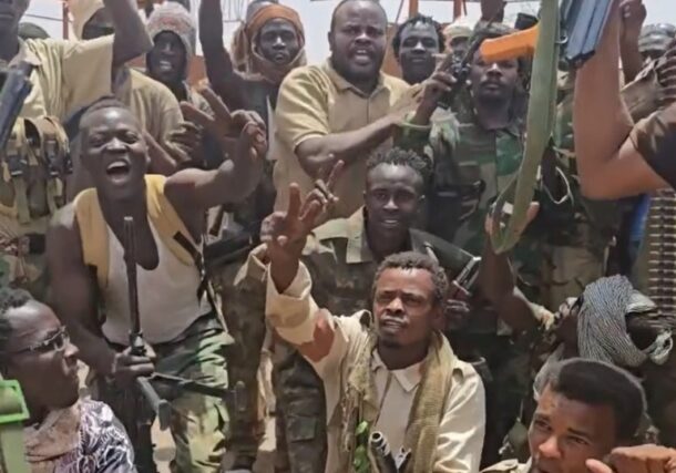 Sudanese forces celebrate the recapture of Dibeibat area in South Kordofan, on May 23, 2025