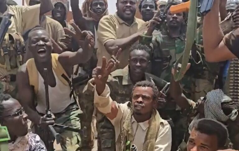 Sudanese forces celebrate the recapture of Dibeibat area in South Kordofan, on May 23, 2025