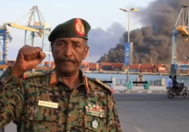 Sudan's General Al-Burhan addresses the nation in a video message regarding recent attacks in Port Sudan, on May 6, 2025