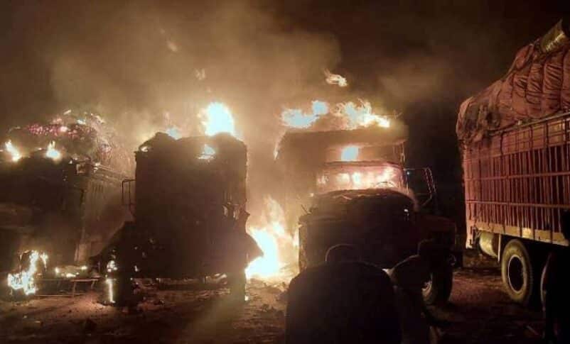 Trucks burning in El Obeid after RSF bombing, Saturday, February 1, 2025