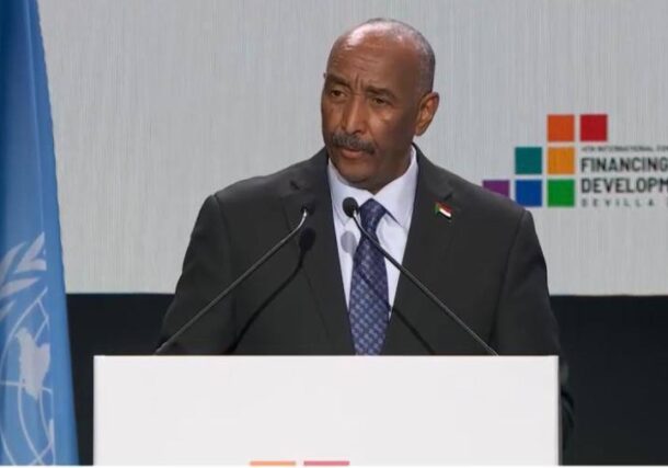 Abdel-Fattah al-Burhan addresses the 4th International Conference on Financing for Development (FfD4) in Seville, on June 30, 2025, SC photo