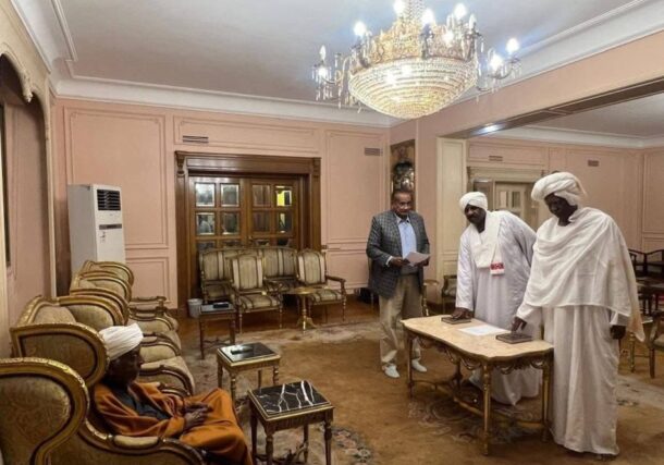 Al-Baqir Ahmed Abdallah, Mohamed Sayed Ahmed Sirr al-Khatim, and Al-Fatih Taj al-Sir Abdallah are sworn in as advisors to Mohamed Osman al-Mirghani, the DUP-Original leader on June 17, 2025