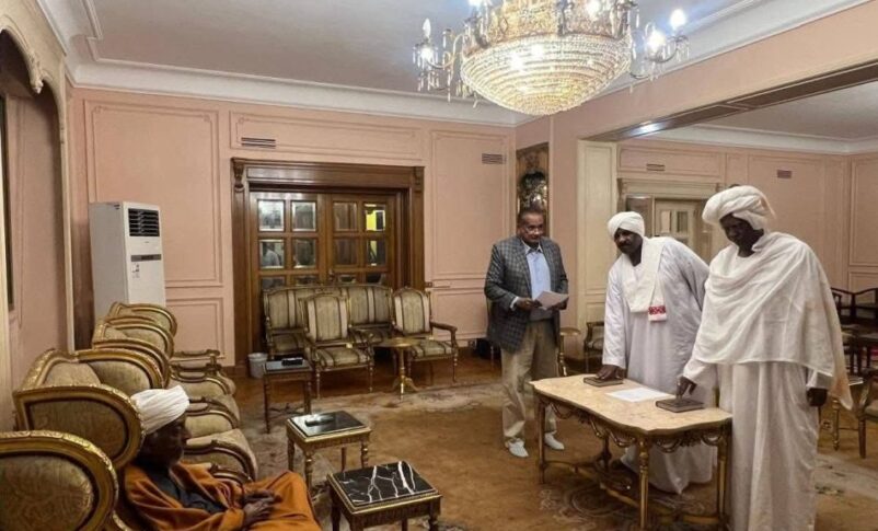 Al-Baqir Ahmed Abdallah, Mohamed Sayed Ahmed Sirr al-Khatim, and Al-Fatih Taj al-Sir Abdallah are sworn in as advisors to Mohamed Osman al-Mirghani, the DUP-Original leader on June 17, 2025