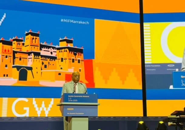 Mo Ibrahim speaks at the opening session of the Ibrahim Governance Weekend in Marrakesh on June 1, 2025