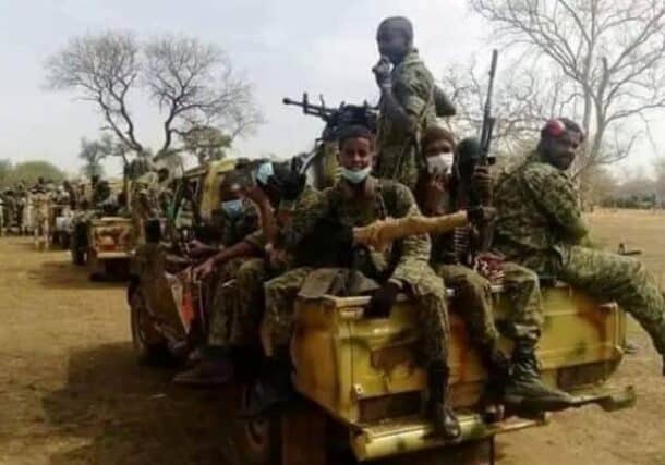 Members of the Sudanese army are pictured at an undisclosed location in North Kordofan state.