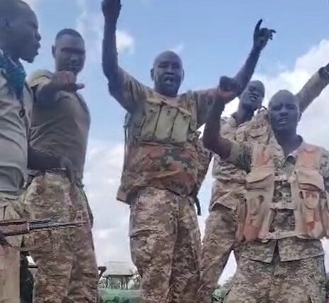 A screenshot from a video showing Sudanese army soldiers on a tank captured from SPLM-N rebels in South Kordofan, on June 17, 2025