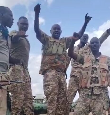 A screenshot from a video showing Sudanese army soldiers on a tank captured from SPLM-N rebels in South Kordofan, on June 17, 2025