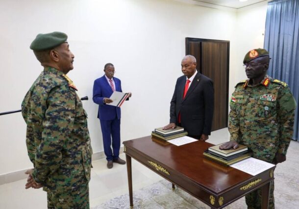 Sudan's new defence and interior ministers are sworn in before the head of the Sovereign Council, Abdel Fattah al-Burhan, in Port Sudan, June 28, 2025. Sudan's Sovereignty Council