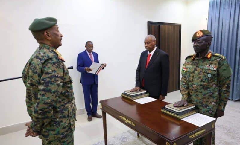Sudan's new defence and interior ministers are sworn in before the head of the Sovereign Council, Abdel Fattah al-Burhan, in Port Sudan, June 28, 2025. Sudan's Sovereignty Council