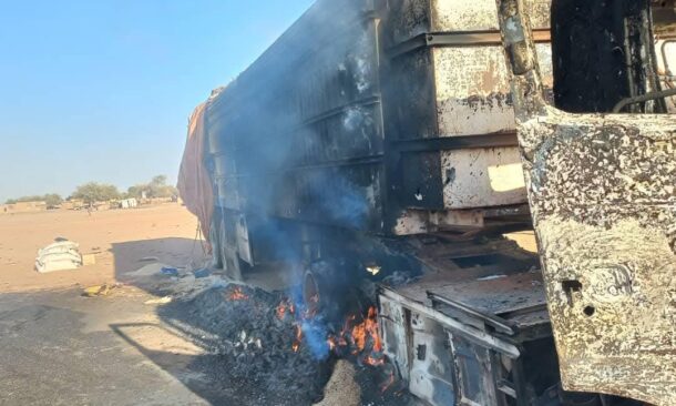 WFP truck burning in Al-Koma on June 3, 2025