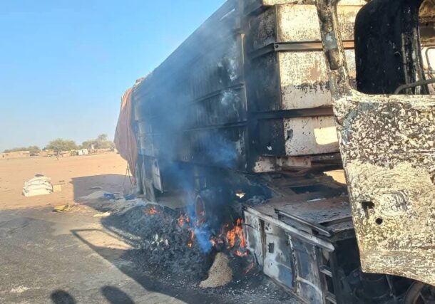 WFP truck burning in Al-Koma on June 3, 2025