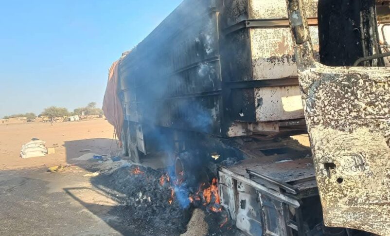 WFP truck burning in Al-Koma on June 3, 2025