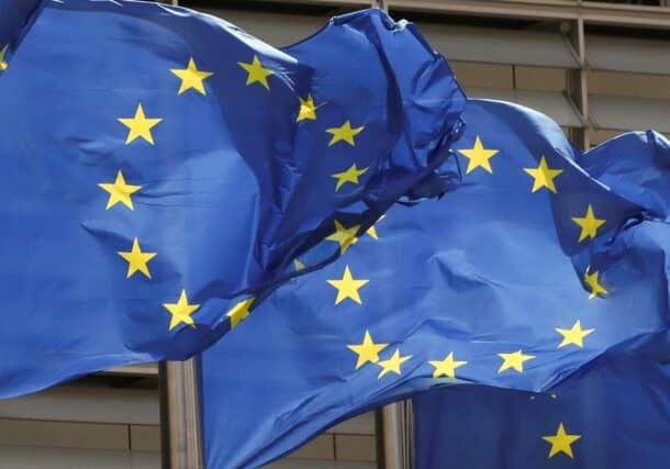 EU flags in front of European Parliament building in Brussels, Reuters photo.