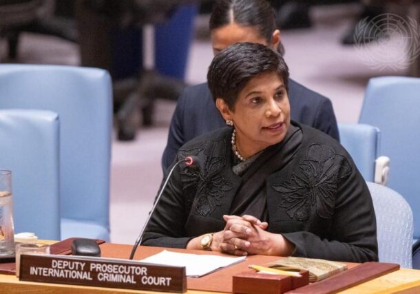 ICC Deputy Prosecutor Nazhat Shameem Khan brief the Security Council meeting on the situation in Sudan, on July 7, 2025, UN photo