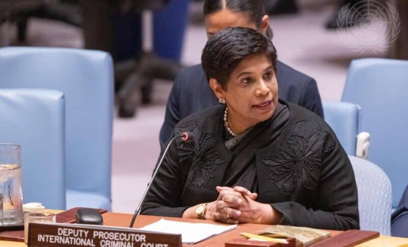 ICC Deputy Prosecutor Nazhat Shameem Khan brief the Security Council meeting on the situation in Sudan, on July 7, 2025, UN photo