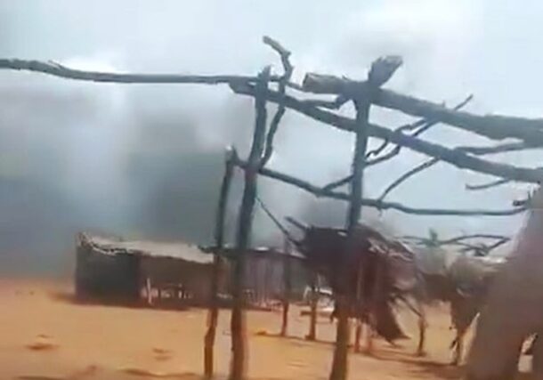 Smoke billows from a fuel market in Al Fula after it was struck by a drone on July 21, 2025.