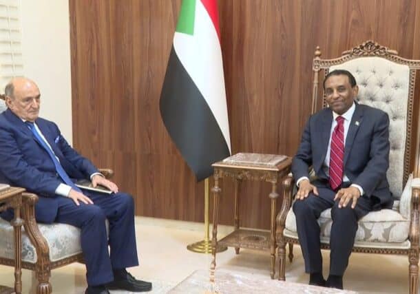 Sudanese Prime Minister Kamil Idris meets AU envoy Mohamed Belaiche on July 30, 2025