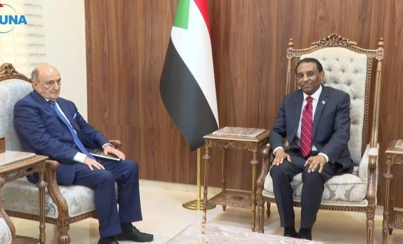 Sudanese Prime Minister Kamil Idris meets AU envoy Mohamed Belaiche on July 30, 2025