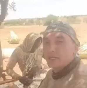 A Colombian mercenary with RSF fighters outside El Fasher in an image released on August 3, 2025. He was later reported killed in the fighting.