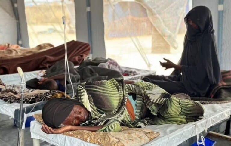 A patient with cholera receives treatment at an isolation ward in an IDP camp in Tawila, in Darfur region, August 12, 2025. AFP photo