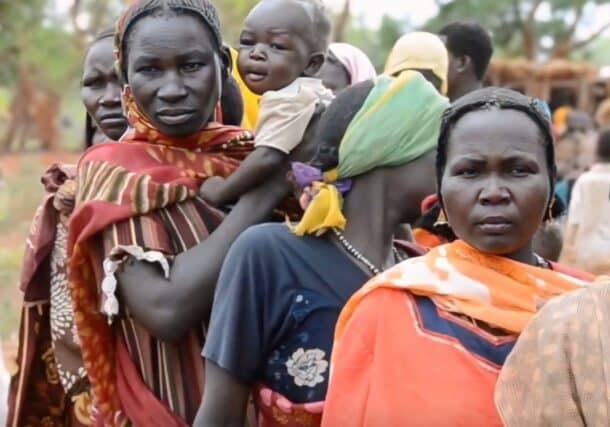 Women and children from Sudan's Nuba Mountains region are seen in this undated handout photo.