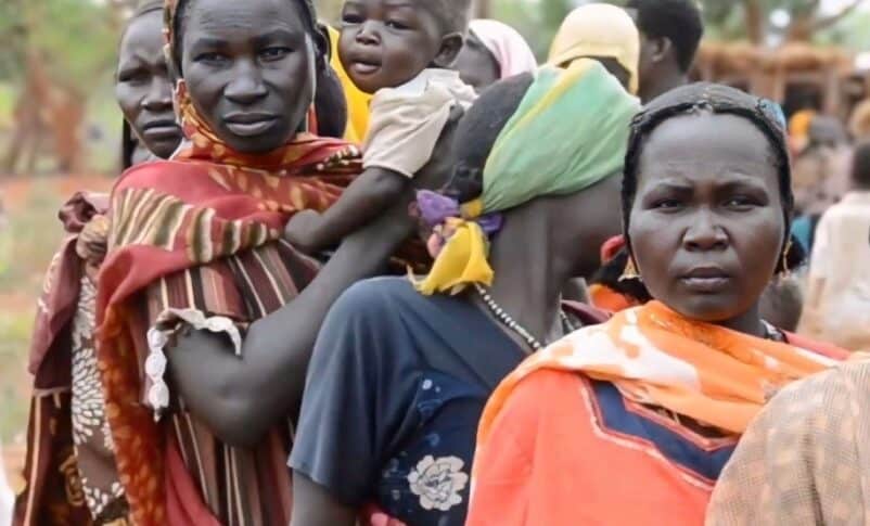 Women and children from Sudan's Nuba Mountains region are seen in this undated handout photo.