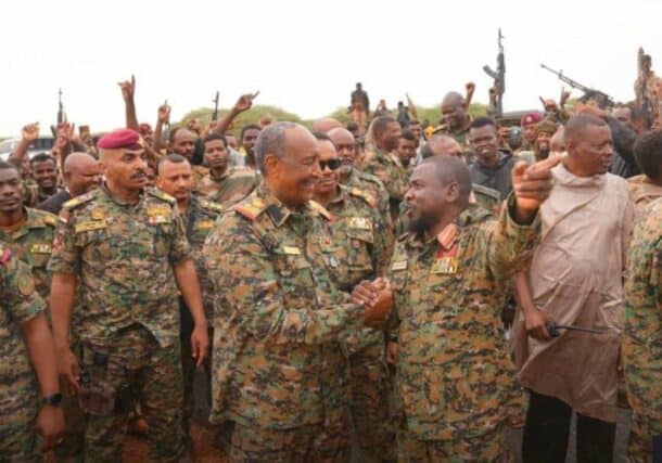 Al-Burhan inspects troops in Rahid al-Nuba of North Kordofan state on August 15, 2025