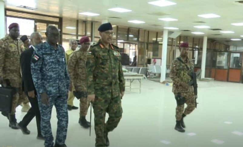 Sovereign Council member Ibrahim Jaber inspects restoration work at Khartoum International Airport on August 14, 2025, SC photo.