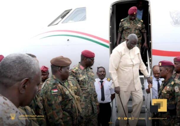 Malik Agar and Shams al-Din Kabbashi arrive at Khartoum airport on August 23, 2025, SC photo.
