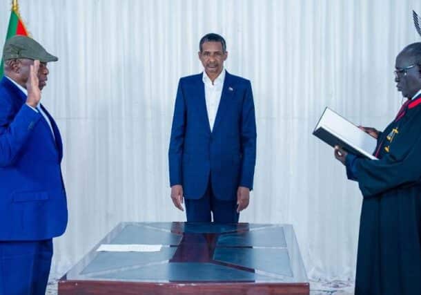 Mohamed Hamdan Dagalo, head of the new parallel authority, watches as Abdelaziz al-Hilu is sworn in as his deputy on August 30, 2025