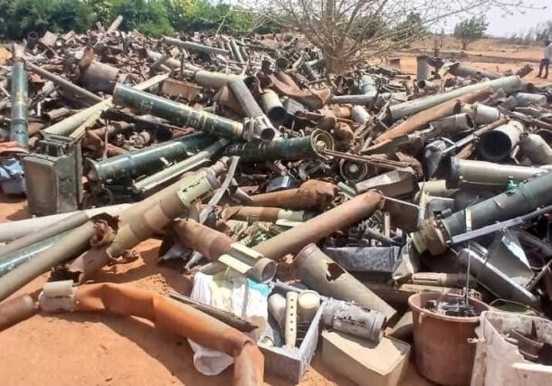 The Sudanese army destroyed a collection of shells, landmines, and other munitions at the Wadi Seidna military base near Khartoum, August 16, 2025.
