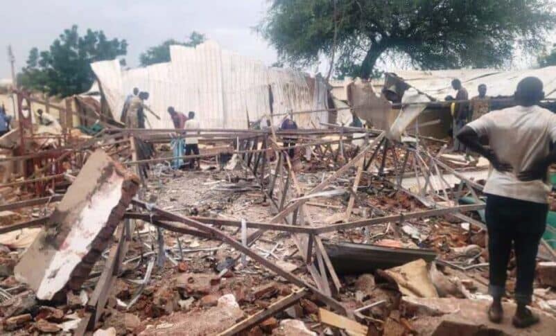 Debris of a mosque is seen in El Fasher on September 19, 2025, after a drone strike killed more than 70 people.