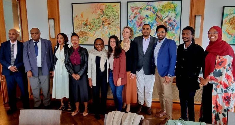 Serap Güler, Germany's Minister of State at the Federal Foreign Office, meets with members of a Sudanese civil society delegation in Berlin, Germany, on Sept 19, 2025.