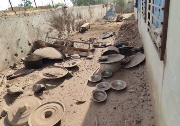 The community kitchen at a displacement shelter is pictured after a shelling blamed on the RSF in El Fasher, September 30, 2025. Sudan Tribune handout