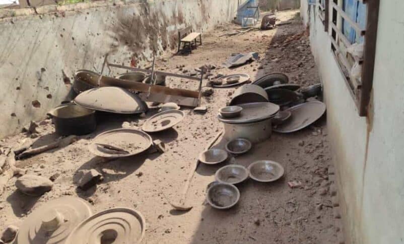 The community kitchen at a displacement shelter is pictured after a shelling blamed on the RSF in El Fasher, September 30, 2025. Sudan Tribune handout
