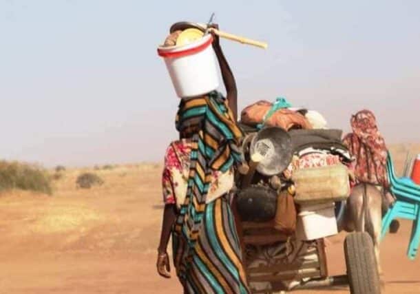 Villagers flee theirs homes following recent attacks by the RSF and allied militias North Darfur on April 13, 2024