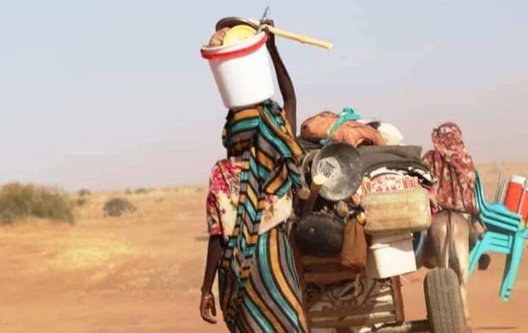 Villagers flee theirs homes following recent attacks by the RSF and allied militias North Darfur on April 13, 2024