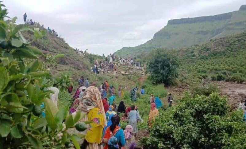 Villagers search for survivors in the rubble after a landslide in Jebel Marra on September 1, 2025