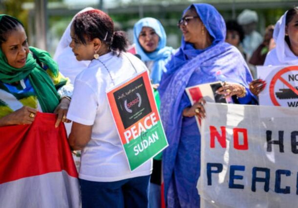 Women take part to a demonstration on the opening day of Sudan ceasefire talks, in Geneva, on August 14, 2024. AFP photo