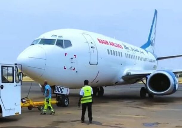 An airplane of Badr Airlines landing at Khartoum International Airport