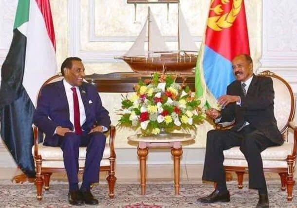 Eritrean President Isaias Afwerki receives Sudanese PM Kamil Idris on October 9, 2025